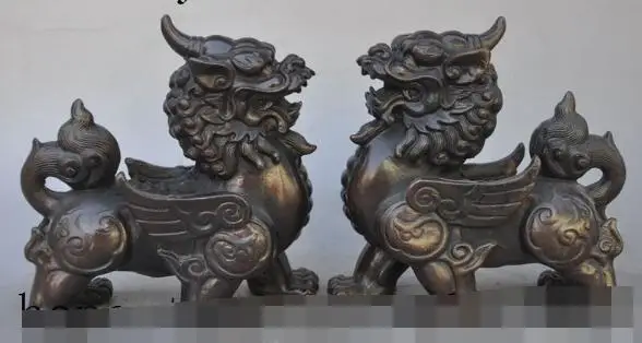 

S2771 china fengshui bronze Evil foo dog Brave troops Kirin Unicorn Kylin beast statue