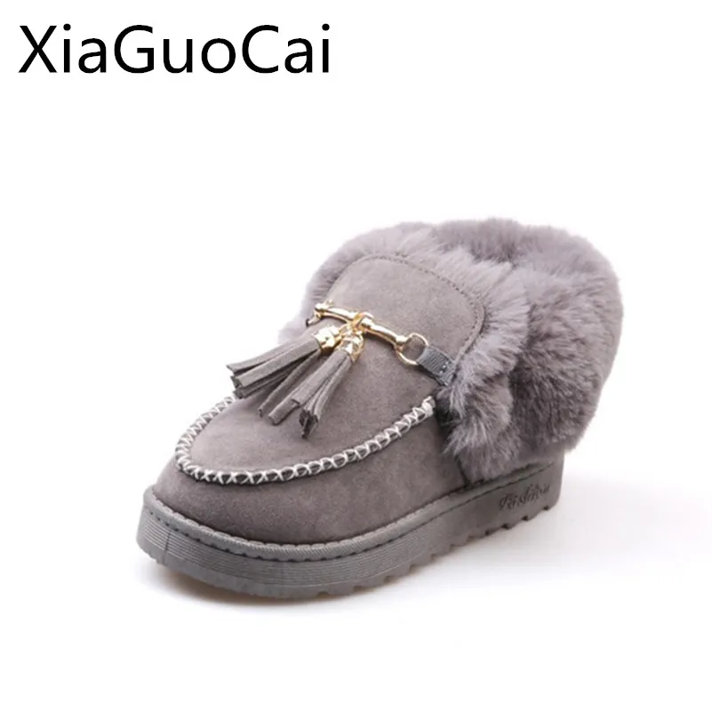 

Thick Bottom Shoes Women's Winter Flat Boots 2018 New Korean Style Version Leather Wool Female Snow Boots