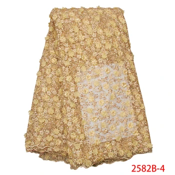 

French Tulle Lace Latest Gold Luxury Laces Fabrics High Quality African Fabric Handmade Beaded Lace for Wedding Dress NA2582B-2