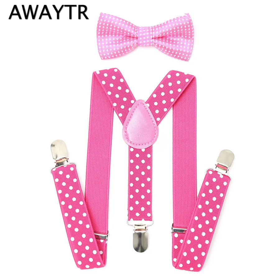 AWAYTR 2 6 Years Old Baby Kids Girls Pink Bow Tie Suspenders Set 2017 New Cool Dot Print