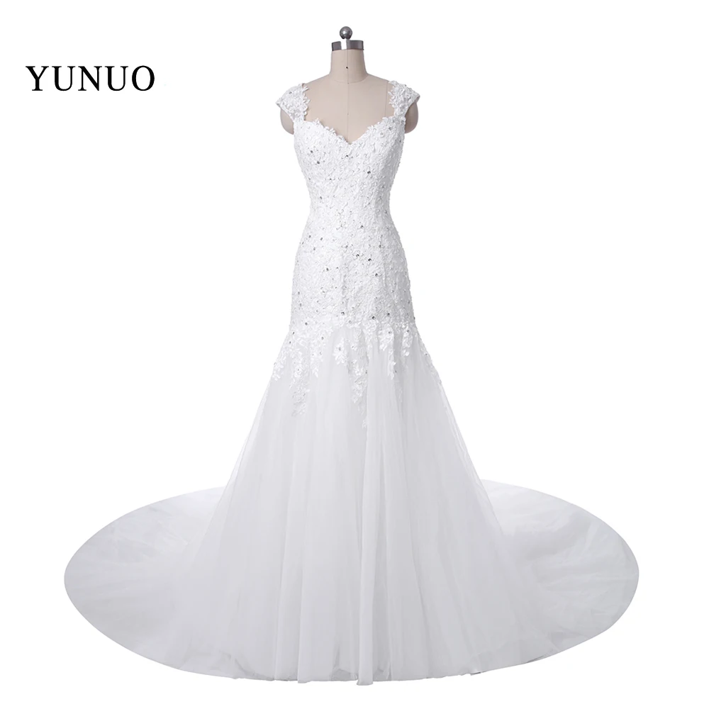 

2019 Lace Wedding Dress White Mermaid Bride Dress Beaded Lace Charming Appliques Long Simple Noble Wedding Dress x12115