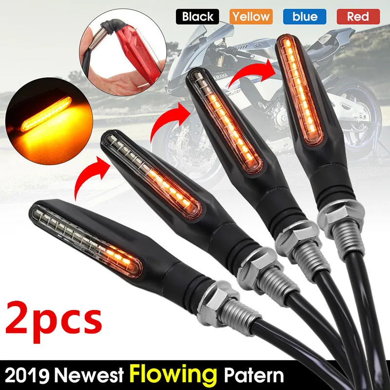 

2pcs 12 LED Motorcycle Turn Signal Lights Flowing Flashing Flexible Indicator Blinker Scooter Brake Tail Flasher Lamps Amber Red