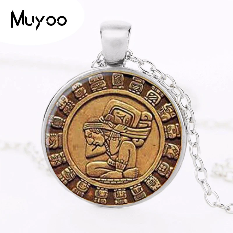 Ацтекское ожерелье с календарем фотосессия xiuhpohualli кабошоном из стекла HZ1|necklace