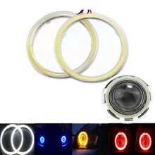 2x super brilhante anéis de auréola cob led angel eyes farol 60mm 70mm 80mm 90mm 100mm 110mm 120mm carro motocicleta drl lâmpada