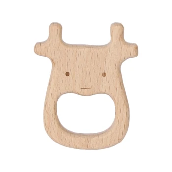 

Baby Teether Natural Beech Wood DIY Cow Shape Ring Craft Chew Handmade Kids Toys