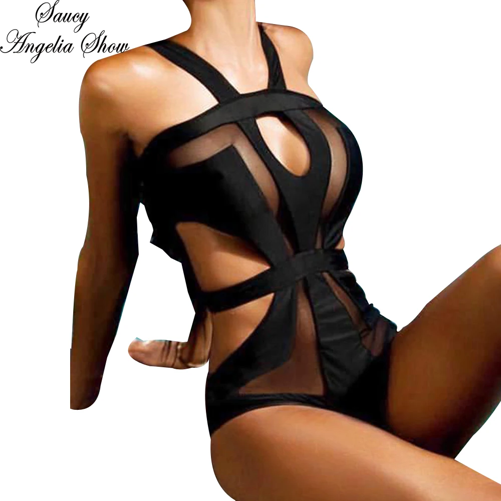 

SAUCY ANGELIA Women Swimwear Sexy Lace One Piece Swimsuit High Waist Bodysuits Strap Open Bathing Suit Female Stretchy Monokini