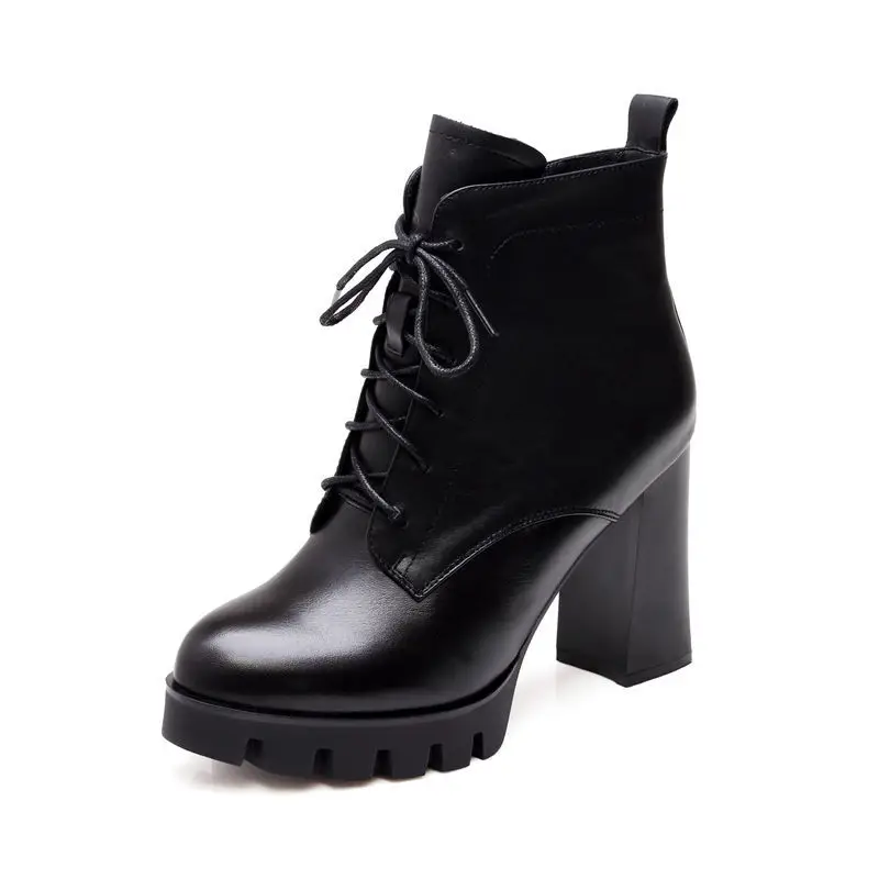 2018 autumn new Martin boots lace women's boots thick high heel women's booties black ljj 0109