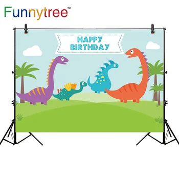 

Funnytree theme photography background cute dinosaur cartoon wildlife child birthday vector personal customize camera backdrop
