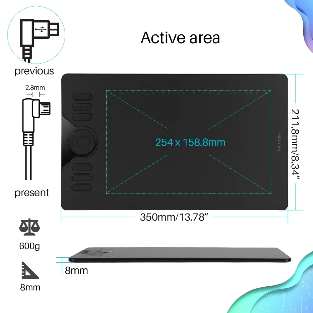 Huion новейший HS610 10x6 дюймов Графический графический планшет цифровая ручка планшет с аккумулятором стилус для Android Windows macOS