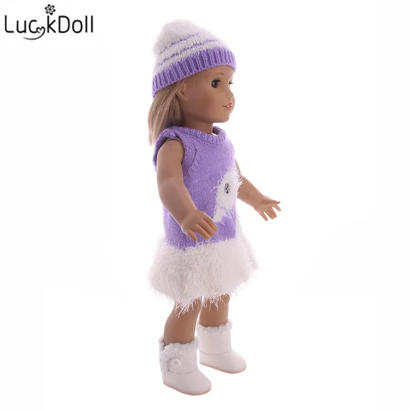 LUCKDOLL вязаный свитер кукла платье+ шляпа подходит 18 дюймов Американский 43 см Одежда для кукол аксессуары, игрушки для девочек, поколение, подарок на день рождения