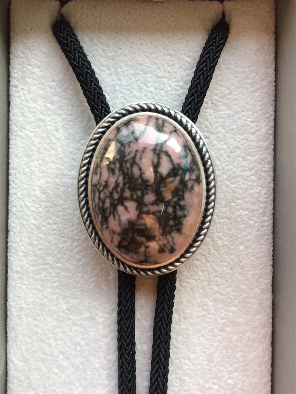 Посеребренный ручной работы уникальный Природный Овальный Свадебный галстук с камнем родонит - Цвет: Stone 10
