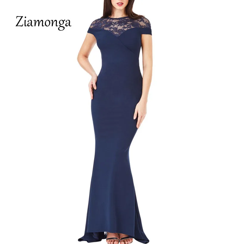 

Ziamonga Sexy Floral Lace Women Maxi Sexy Dresses Black Blue Pink Erotic Mermaid Summer Formal Dress Elegant O-Neck Long Dresses