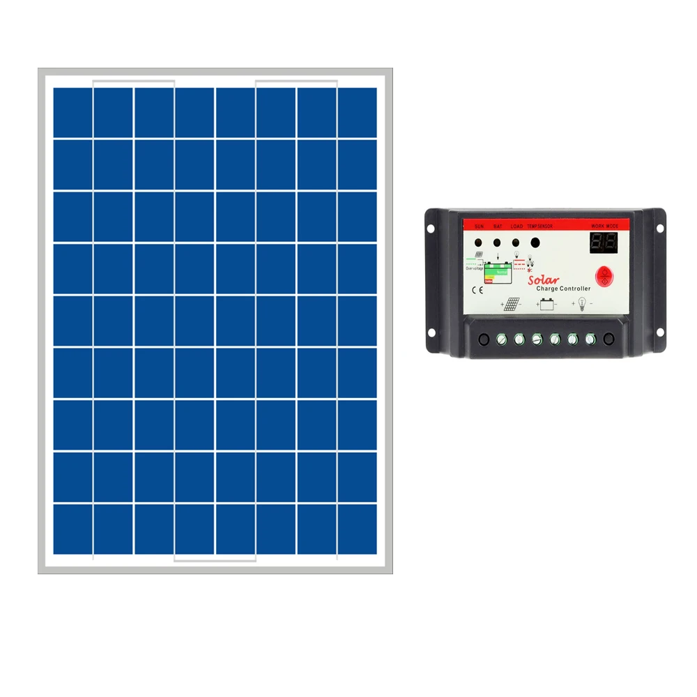 

20W Solar Panels + 10A 12V 24V Solar Controller, 18V Solar cell panels charger 12V battery WY