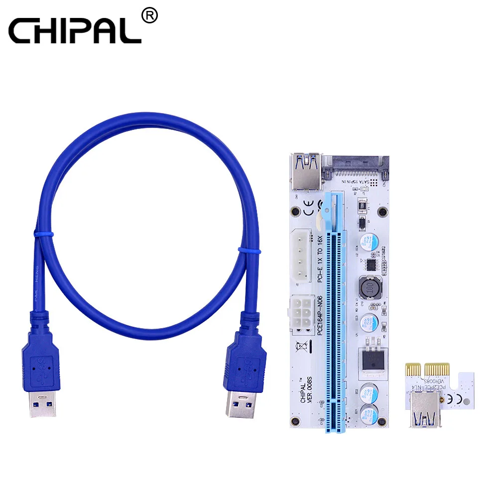 

CHIPAL Upgrade 0.6M PCIE Riser Card VER008S PCI-E 1X to 16X Extender with 4pin 6pin SATA Power Interface for Miner Mining