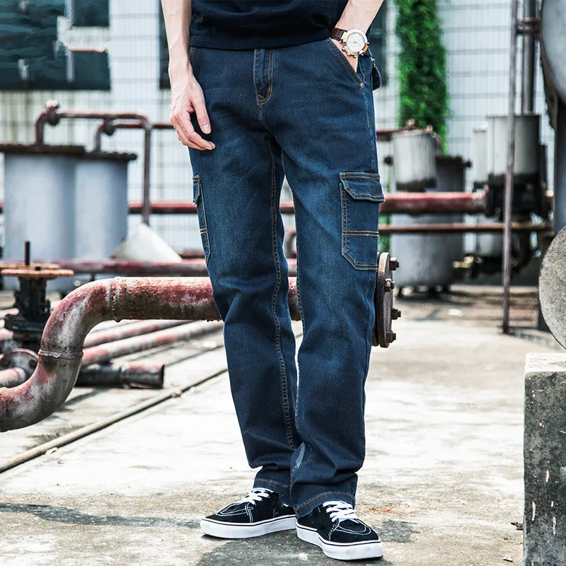 MORUANCLE новые мужские мешковатые карго Джинсы Брюки повседневные свободные тактические джинсовые брюки для больших и высоких мульти карманы размера плюс 28-42