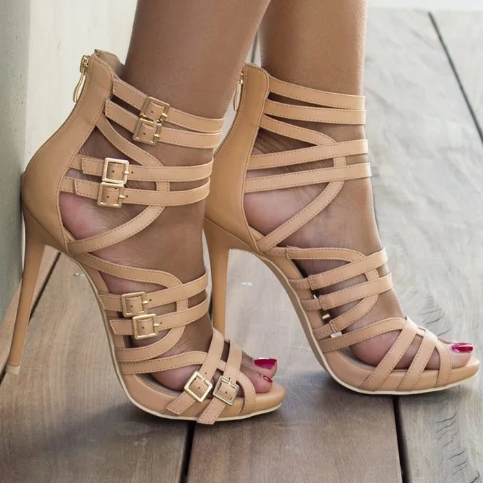 multi strap adjustable buckle stiletto heels