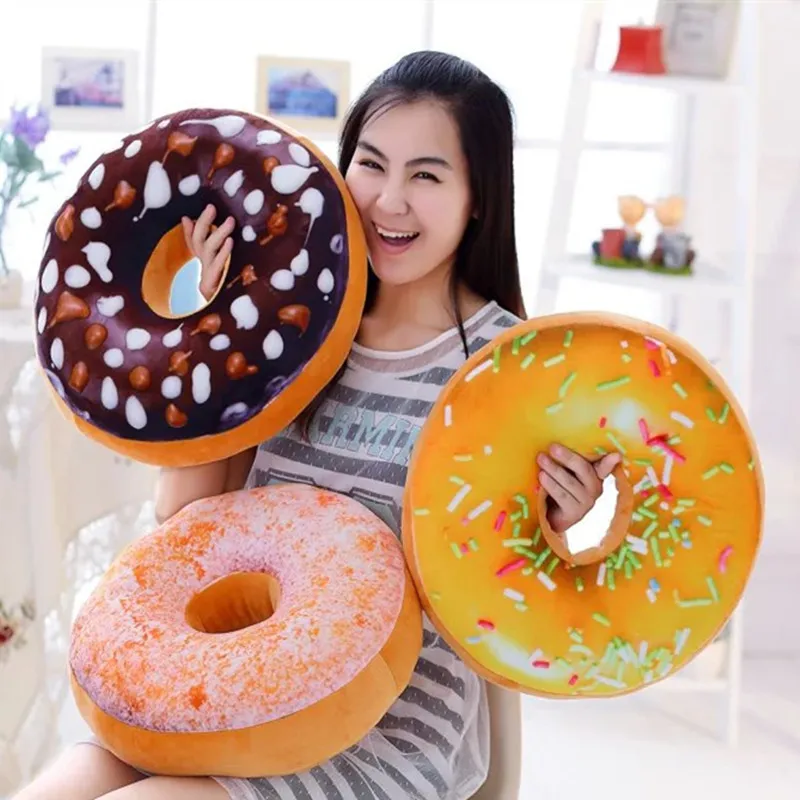 

Colorful 3D Vivid Donut Cushion Soft Plush Sweet Chocolates Home Decor Sofa Office Round Nap Throw Pillow Back Seat Cushions