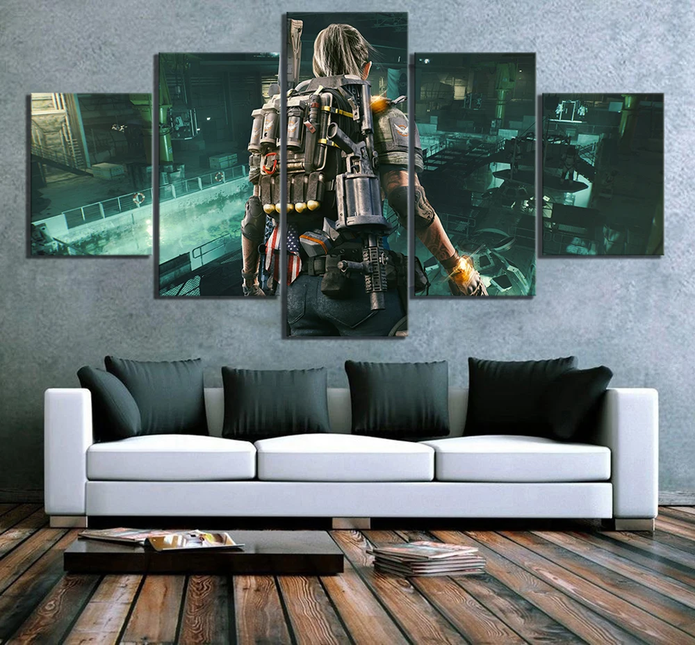 

5 Piece HD Solider Picture The Division 2 Game Poster Paintings Tom Clancy's The Division Poster Canvas Paintings Wall Art