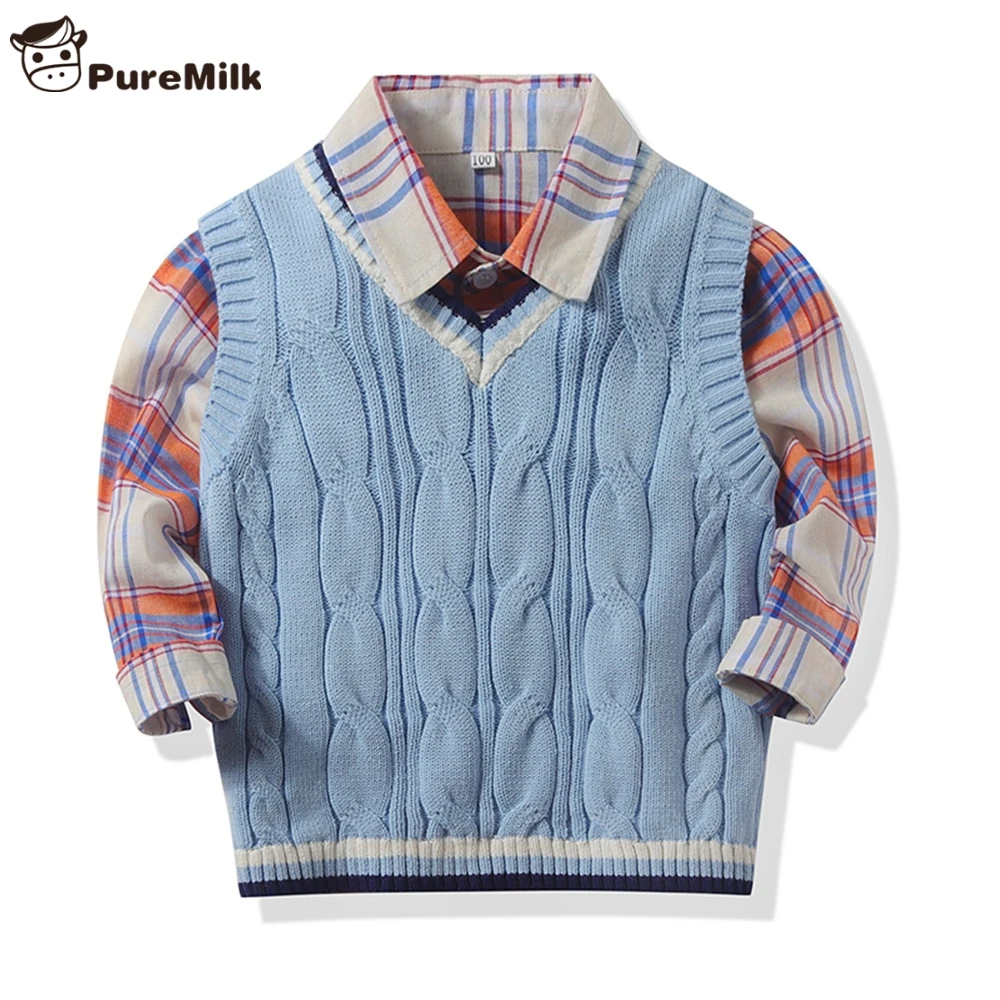 

PureMilk Baby Boys Clothing Set Long Sleeve Shirt Wiht Vest 2PCS/ Set Blue Casual Clothing