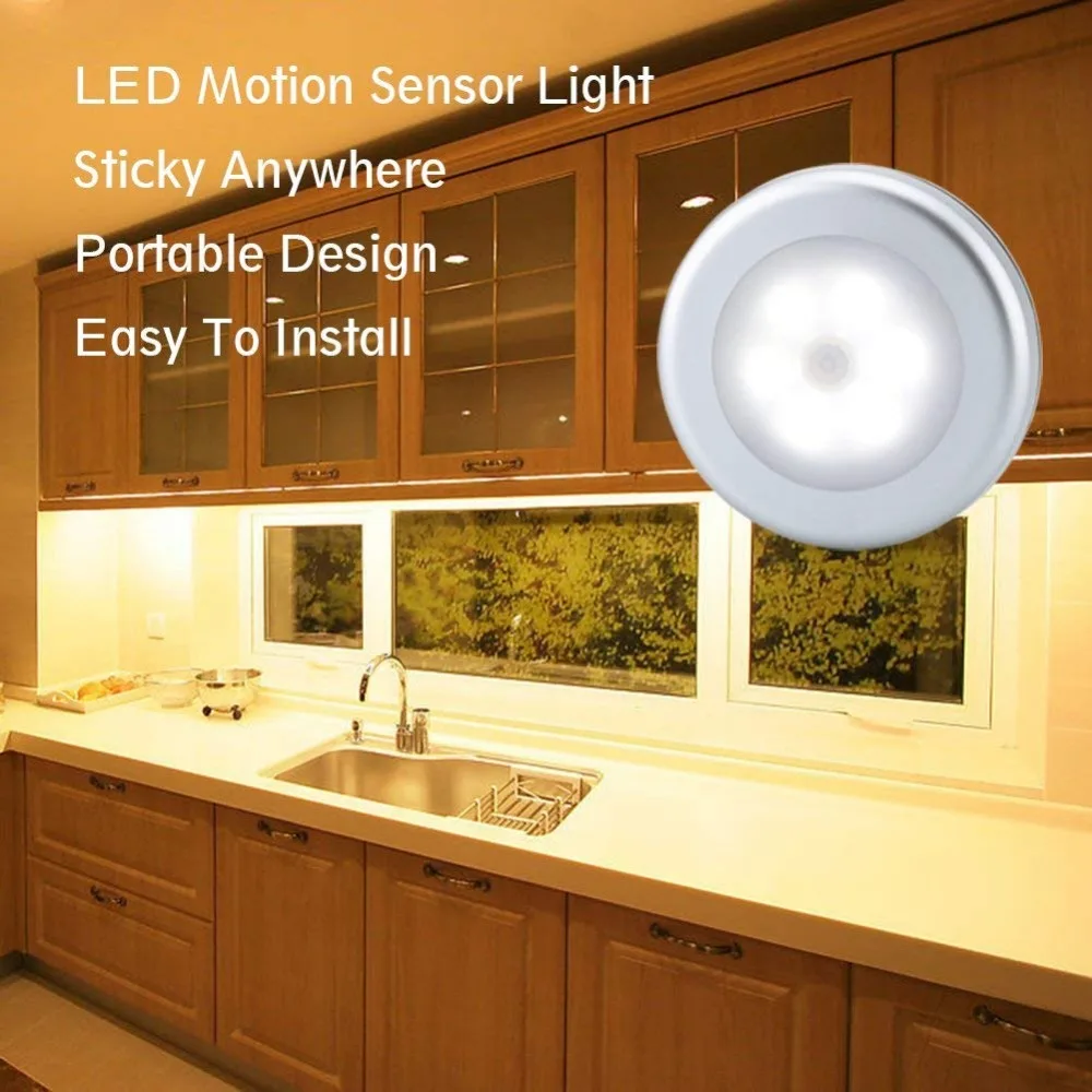 6 LED PIR Body Motion Sensor Activated Wall Light Night Induction Lamp Closet Corridor Cabinet led Sensor Light battery(3 PACKS