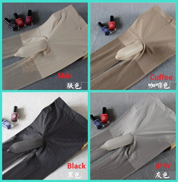 New High-end Hot selling Plus size Mens Ultra-thin transparent sexy temptation stockings Male open-crotch pantyhose 5 Styles -