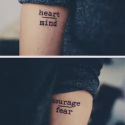 Водонепроницаемый временные татуировки наклейки мужество страх сердце разума буквы Дизайн переноса воды татуировки Harajuku поддельные