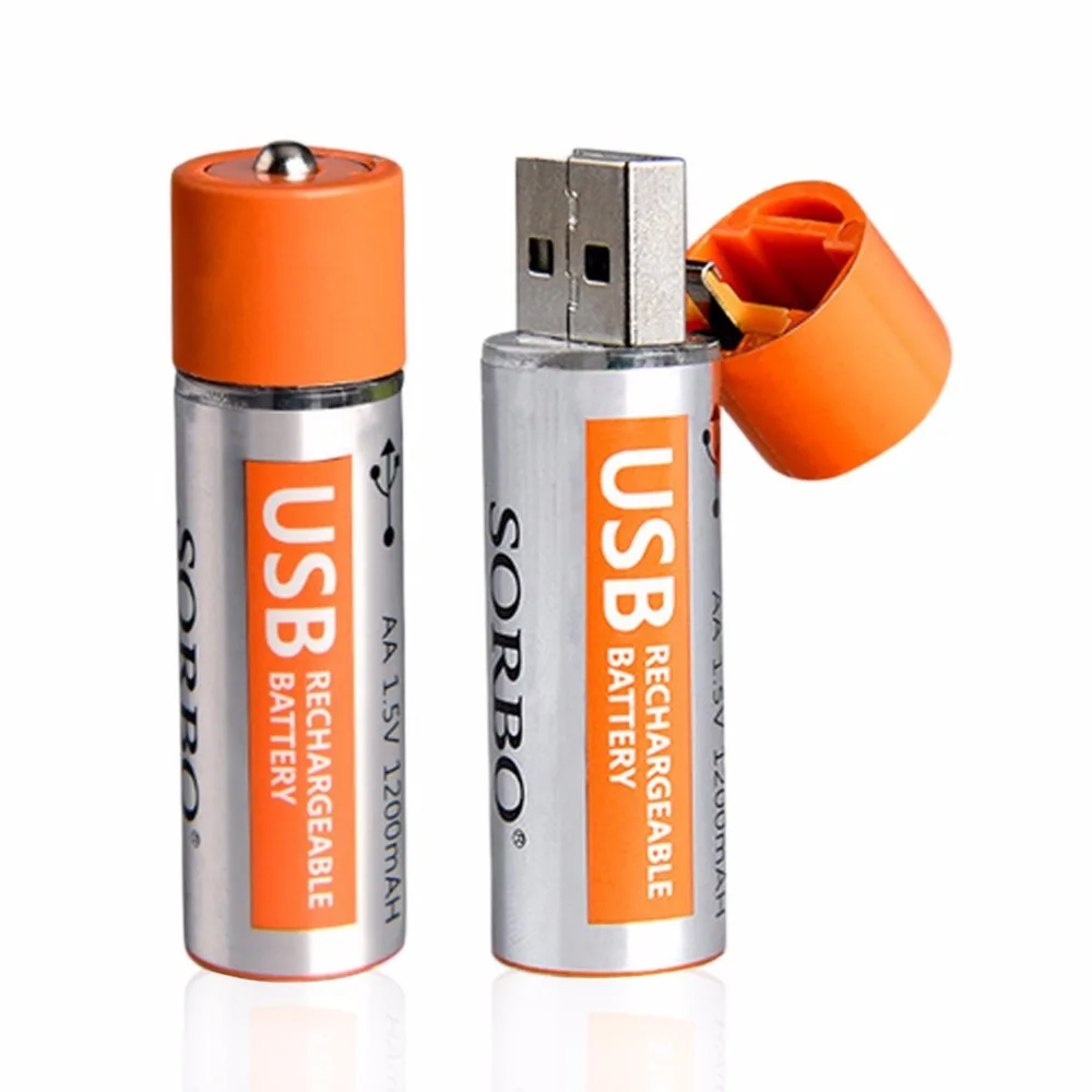 

SORBO 2PCS 1.5V 1200mAh USB Rechargeable 1 Hour Quick Charging AA Li-po Battery Super Power with Power Locking Portable