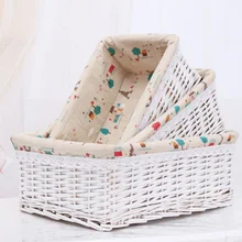 White Wicker Storage Basket Destop Laundry Rattan Woven Storage Box Drawer for Picnic Food Drink Toys Jewelry Sundries Picnic