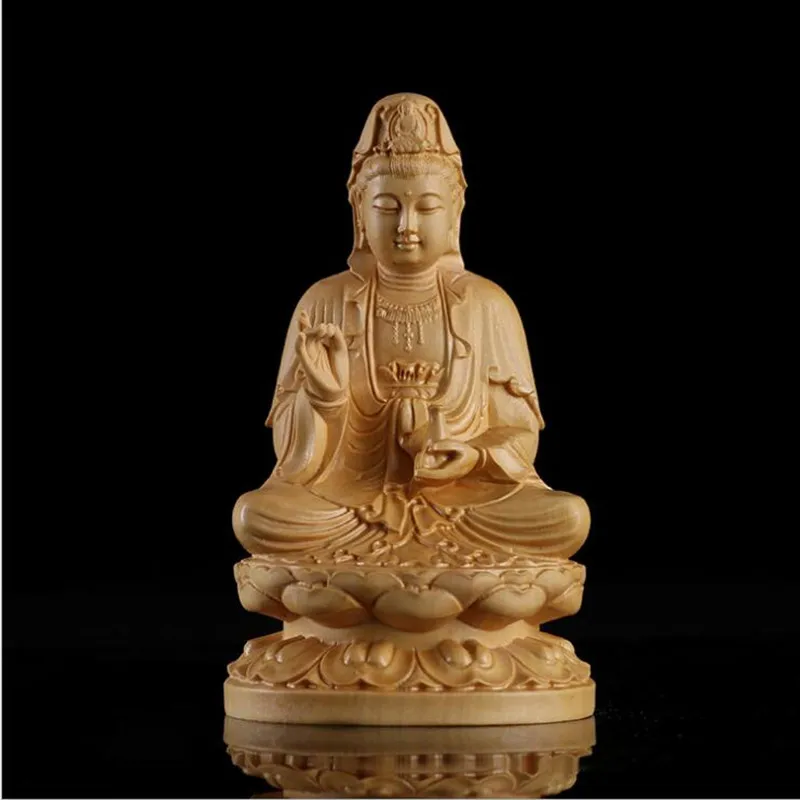 

Boxwood carving Traditional Nanhai Guanyin Bodhisattva Buddha statue Wood crafts Car Home Decoration