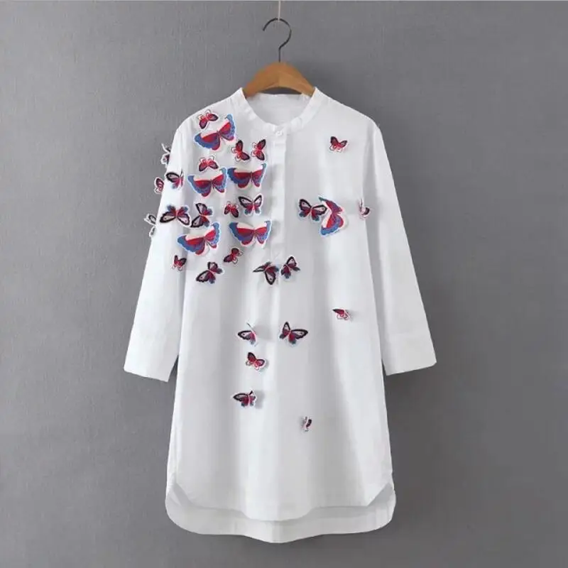 3D Butterfly Embroidery Blouse 2017 Women Fashion Design Sweet Three