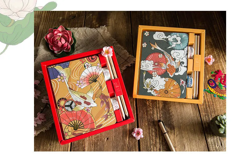 Японский стиль стационарный набор Kawaii koi Карп блокнот Кисть ручка васи лента набор пули журнал милые школьные Канцтовары на подарок
