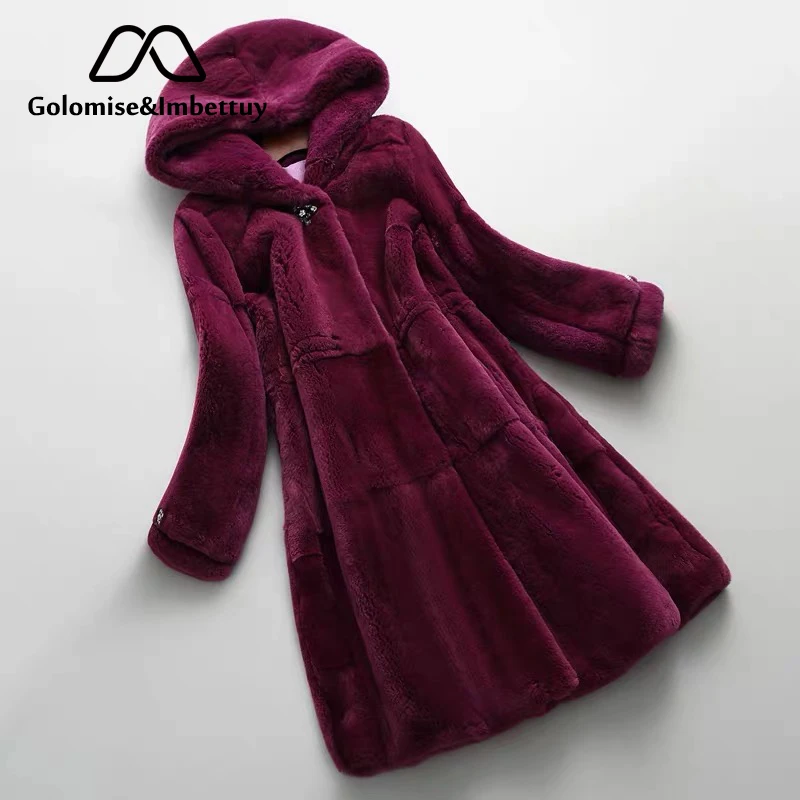 

Golomise&Imbettuy Real/Genuine Rex Rabbit Fur Coat Women Winter Natural Rex Rabbit Fur Coat/Jacket with Hood