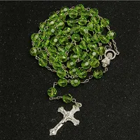 Collier chapelet à la mode pour femmes, 8mm, haute qualité, bricolage, croix de jésus chrétienne, pendentif, longue chaîne, bijoux 5