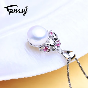 

FENASY Bohemian Ruby Pendant Pearl Jewelry Natural Pearl Necklace For Women 925 Sterling Silver Cute Flower Charms