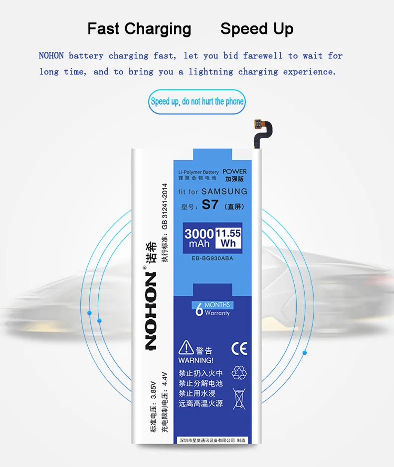 Аккумулятор NOHON для samsung Galaxy S3 S4 NFC S5 S6 S7 i9300 i9500 G900 SM-G920 SM-G9300 аккумулятор большой емкости