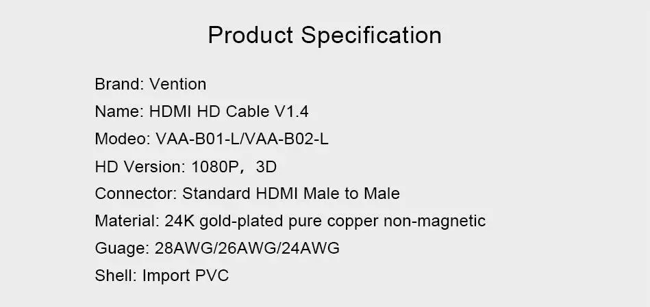 Vention HDMI кабель HDMI к HDMI кабель HDMI 2,0 1,4 4k 3D 60FPS кабель для HD tv lcd ноутбука PS3 проектор компьютерный кабель 1 м 2 м 3 м