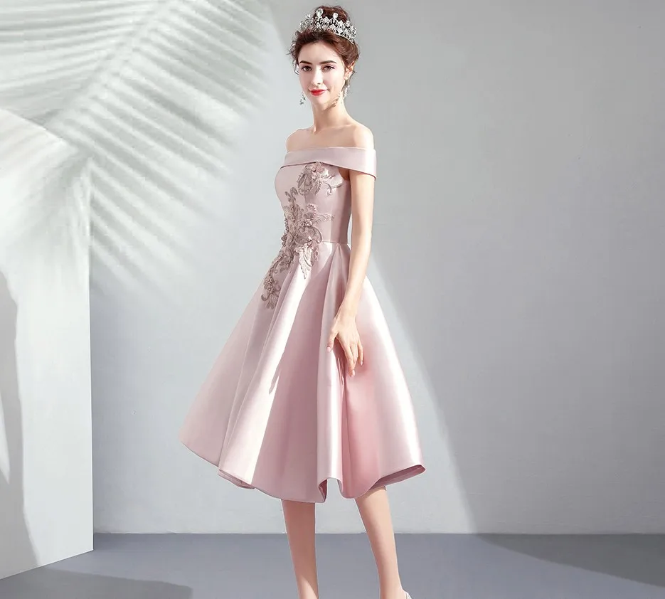 Sukienki Wieczorowe с открытыми плечами до колена атласное платье для выпускного вечера 2019 Короткие вечерние платья robe demoiselle d'honneur