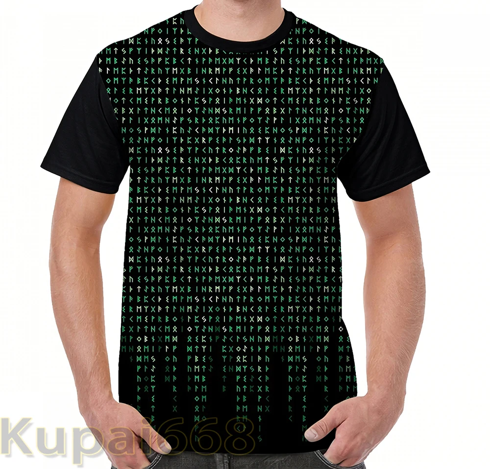 funny Graphic print t shirt men Tops tees Rune Matrix women T-Shirt Short Sleeve Casual tshirts | Мужская одежда