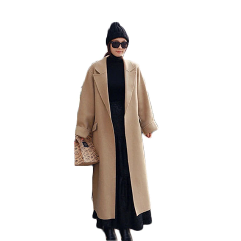 

2018 New Wool Coat Women's Winter wool coat warm Belt Women long coats Oversize women outwear Loose Winter Female Wool Coat J968