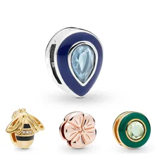 Бусина из серебра 925 пробы амулеты эмаль рефлексион ослепительно синий капелька клип Шарм Fit Pandora браслет reflexions для женщин Diy ювелирные изделия