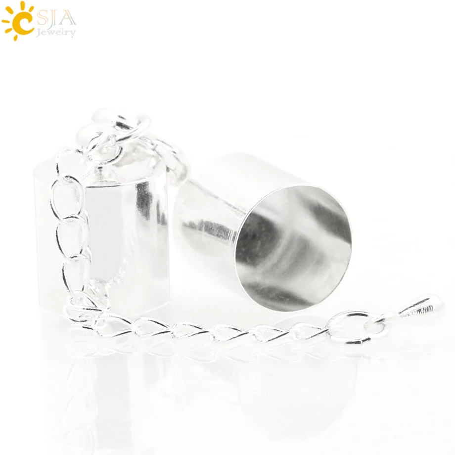 

CSJA 10sets 4mm Necklace Bracelet Cord Rope Jewelry DIY Making Findings Accessories Full Set Bell End Cap Extend Tail Chain E172