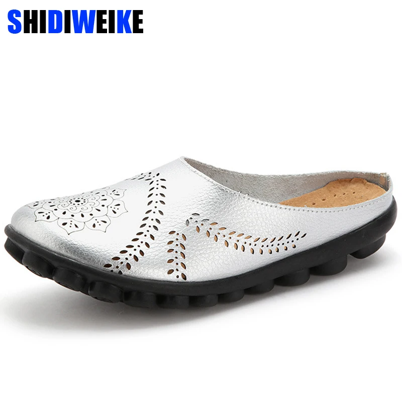 

New Cut-Outs Summer Shoes Woman Genuine Leather Women Flats Hollow Women's Loafers Female Solid Shoe Plus Size 35-44 n795