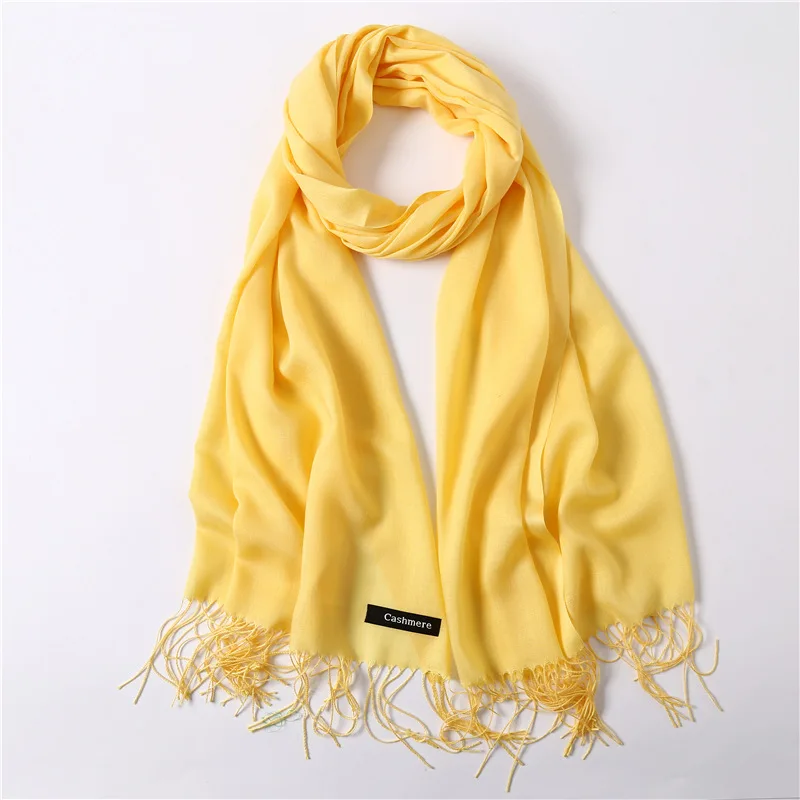 Для женщин весенний шарф кашемировые шарфы шали качества однотонные пашмины для дам зима теплое пончо палантины хиджаб, бандана - Цвет: Yellow