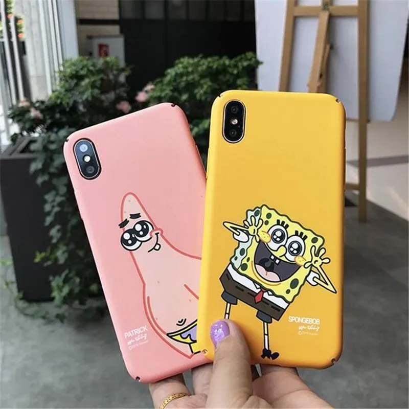 

Cute Cartoon Patrick Star Krabs Stars hard PC Cases Cover for iPhone 7 6 6s Plus 8 8plus X Frosted Phone Case f