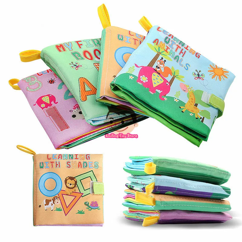 

Baby Infant Cloth Book Fabric Book Early Learning Educational Toy English Story Intellectual Development Books with Rattle paper