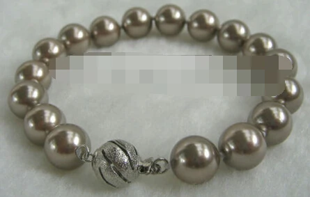 

free shipping 01044 light coffee perfect round south sea shell pearl bracelet