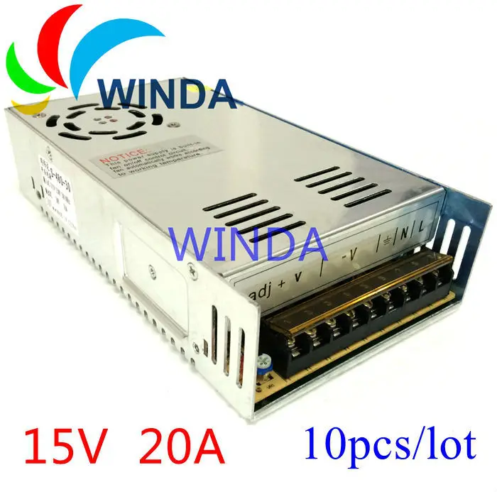 

Power supply unit output 15V 20A 300W built-in cooling DC fan security video camera transformer 110V 220V ups 10pcs