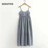 SEDUTMO Summer Tunic Long Dress Women Basic Spaghetti Strap Dresses Beach Print Floral Sexy Sundress Maxi Party Dress ED072 - Image 3