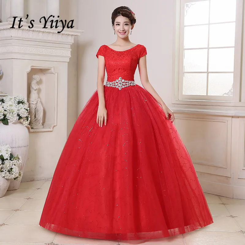 Darmowa wysyłka czerwona suknia ślubna 2015 biały plus rozmiar koronki Vestidos De Novia tanie suknie ślubne krótkie rękawy sukni ślubnej HS161