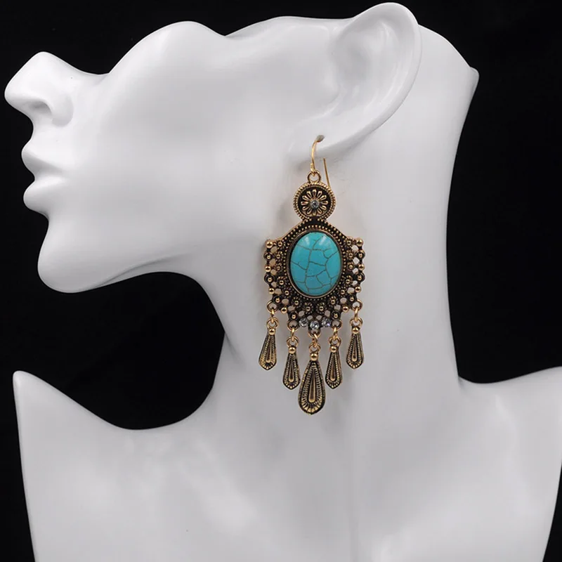 One Pair Bohemian Drop Earrings for Women Fashion Antique Silver/Gold Flower Long Dangle Earring Fine Jewelry